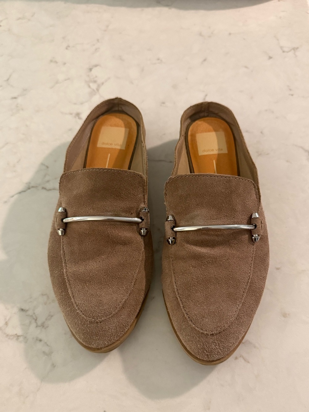 DOLCE VITA - CHERI ALMOND LOAFER SUEDE SLIDES MULES FLATS SIZE 8.5